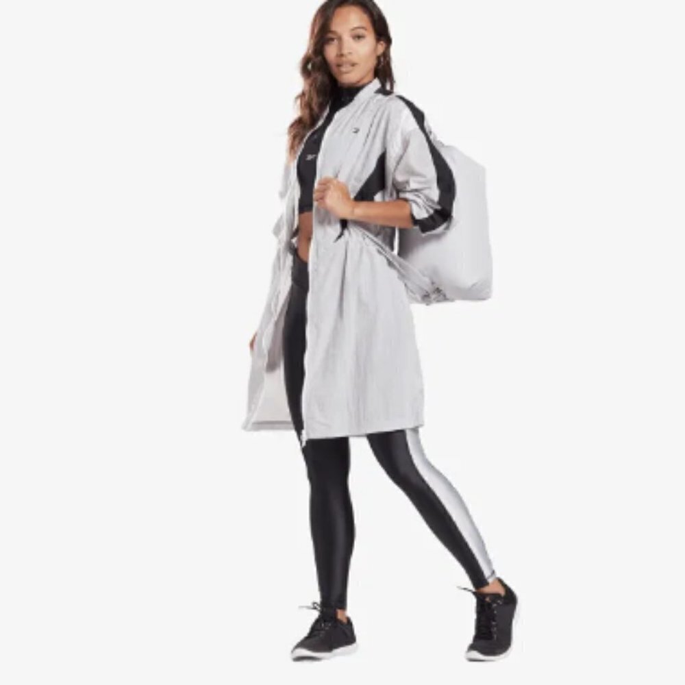 Reebok Lightweight Long Woven Jacket Light Grey/Black